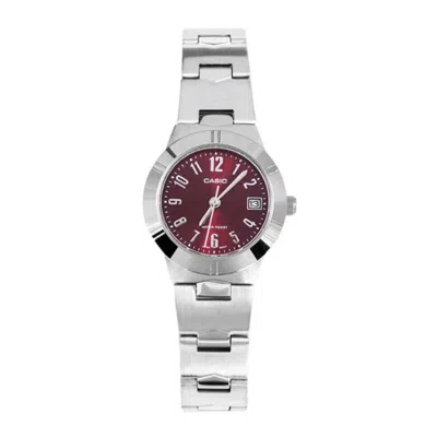 Casio Women's Burgundy Dial Analog Watch With Stainless Steel Bracelet - Ltp-1241d-4a2d In Metallic