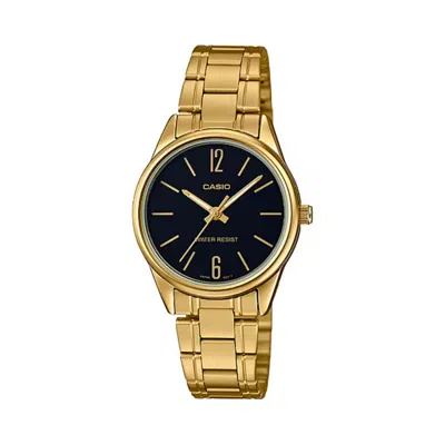 Casio Women's Gold Analog Watch Black Dial Steel Bracelet - Ltp-v005g-1budf