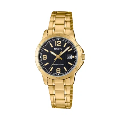 Casio Women's Gold Bracelet Analog Watch With Black Dial - Ltp-v004g-1budf