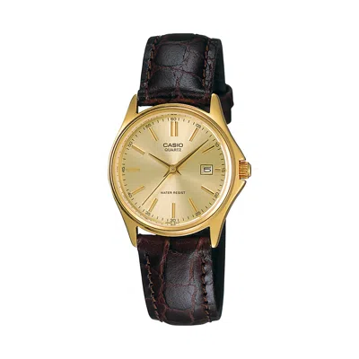 Casio Women's Gold Dial Brown Leather Strap Watch - Ltp-1183q-9a In Black