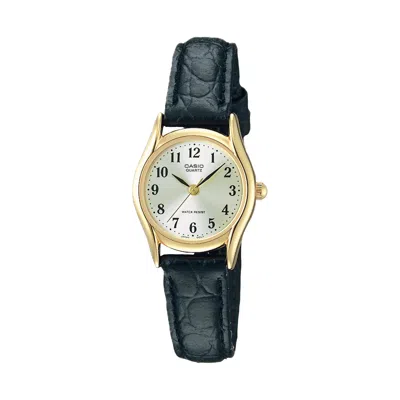 Casio Women's Gold-tone Case Black Leather Band Analog Watch - Ltp-1094q-7b2rdf In Blue