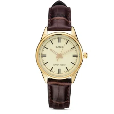 Casio Women's Gold-tone Leather Strap Analog Watch - Ltp-v005gl-9audf In Black