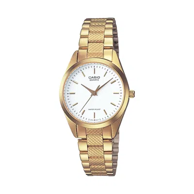 Casio Women's Gold-tone Analog Watch With White Dial - Ltp-1274g-7a