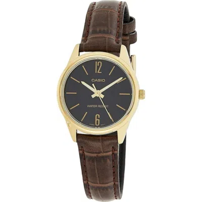 Casio Women's Gold-tone Leather Strap Analog Watch Black Dial - Ltp-v005gl-9budf In Brown