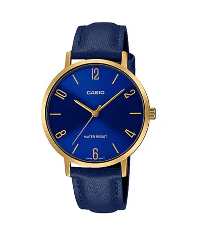 Casio Women's Gold-tone Watch With Blue Dial And Blue Leather Band - Ltp-vt01gl-2budf