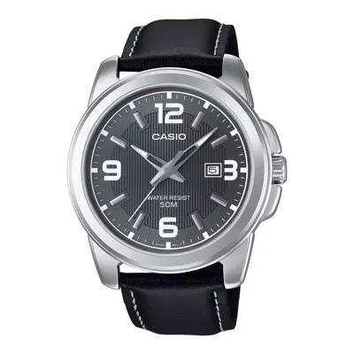 Casio Women's Grey Dial Genuine Leather Strap Watch - Ltp-1314l-8avdf In Black