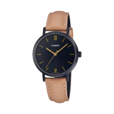 Casio Women's Leather Strap Analog Watch Black Dial - Ltp-vt02bl-1audf