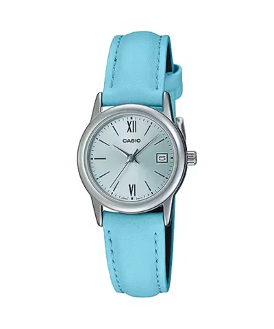 Casio Women's Light Blue Leather Watch With Silver Dial - Ltp-v002l-2b3udf In Gray