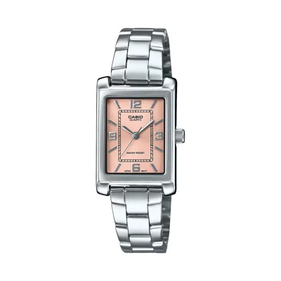 Casio Women's Pink Analog Stainless Steel Bracelet - Ltp-1234dd-4adf In Silver