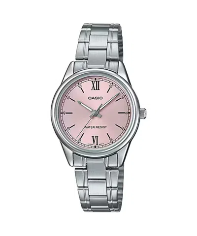 Casio Women's Pink Dial Stainless Steel Bracelet Watch - Ltp-v005d-4b2udf In Metallic