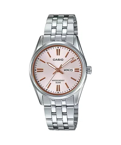 Casio Women's Pink Dial Stainless Steel Bracelet Watch - Ltp-1335d-4av In Silver