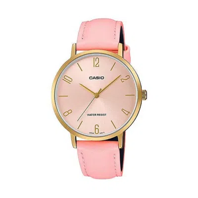 Casio Women's Pink Leather Strap Analog Watch With Gold Case -ltp-vt01gl-4budf