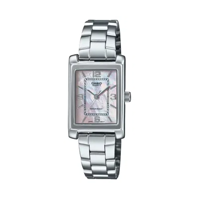 Casio Women's Pink Mother Of Pearl Dial Bracelet Watch- Ltp-1234ds-4adf In Silver