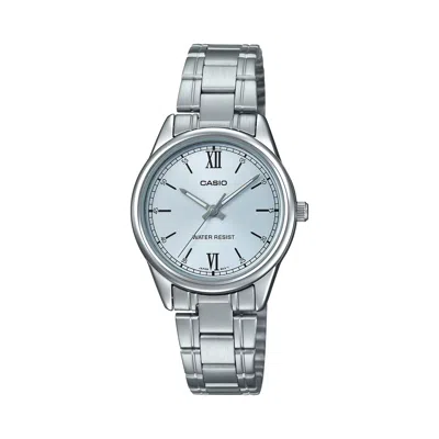 Casio Women's Silver Analog Watch With Blue Dial - Ltp-v005d-2b3udf In Metallic