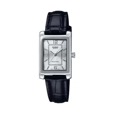 Casio Women's Silver Dial Analog Watch Black Leather Band - Ltp-1234ll-7adf In Pattern
