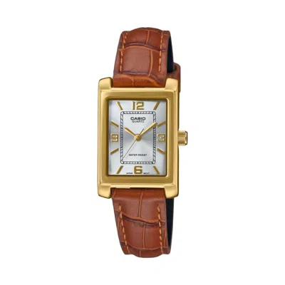 Casio Women's Silver Dial Analog Watch Brown Leather Band - Ltp-1234gll-7adf In Neutral