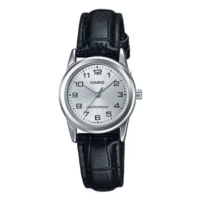 Casio Women's Silver Dial Analog Watch With Black Leather Strap - Ltp-v001l-7budf