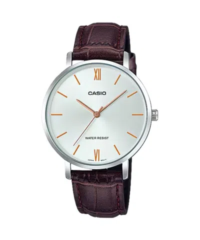 Casio Women's Silver Dial Brown Leather Strap Watch - Ltp-vt01l-7b2udf In Burgundy