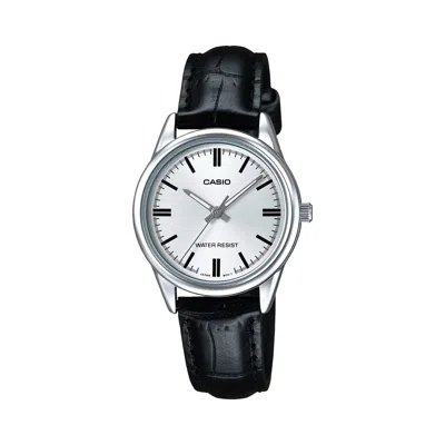 Casio Women's Silver Dial Leather Analog Watch - Ltp-v005l-7audf In Blue