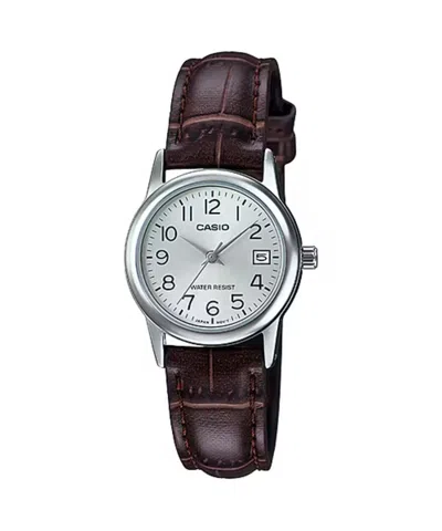 Casio Women's Silver Dial Watch With Brown Leather Band - Ltp-v002l-7b