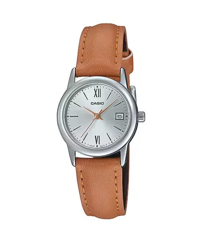 Casio Women's Silver Dial Watch With Brown Leather Band - Ltp-v002l-7b3udf In Purple