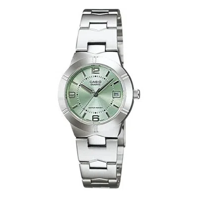 Casio Women's Silver Stainless Steel Analog Watch With Green Dial - Ltp-1241d-3a In Metallic
