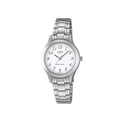 Casio Women's Silver Stainless Steel Analog Watch With White Dial - Ltp-1128a-7b In Metallic