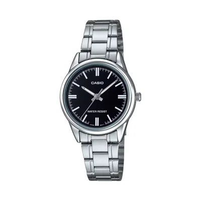 Casio Women's Silver Stainless Steel Watch With Black Dial - Ltp-v005d-1audf In Orange