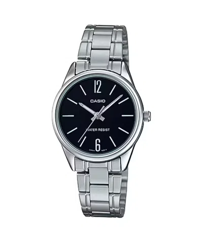 Casio Women's Silver Stainless Steel Watch With Black Dial - Ltp-v005d-1budf In Metallic