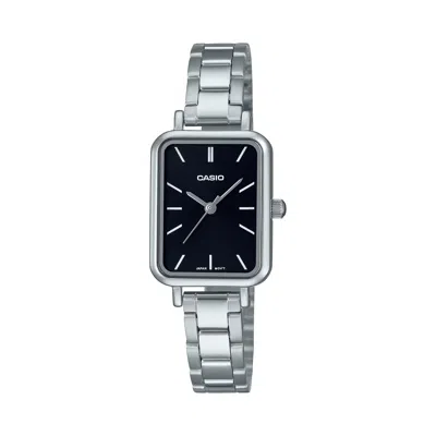 Casio Women's Silver Stainless Steel Watch With Black Dial - Ltp-v009d-1eudf In Metallic