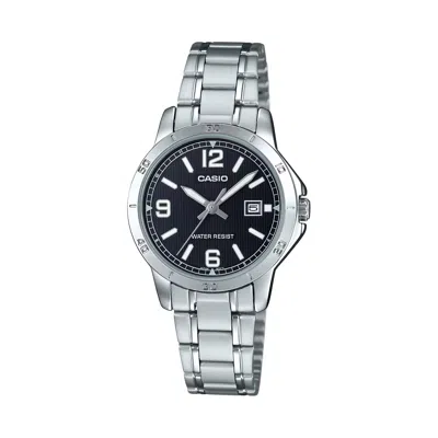 Casio Women's Silver Stainless Steel Watch With Black Dial - Ltp-v004d-1b2udf In Metallic