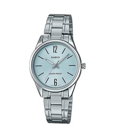 Casio Women's Silver Stainless Steel Watch With Light Blue Dial - Ltp-v005d-2budf In Metallic