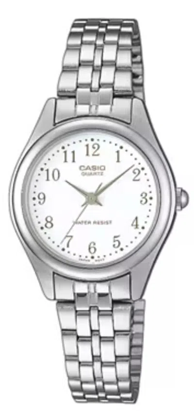 Casio Women's Silver Stainless Steel Watch With White Dial - Ltp-1129a-7b In Metallic