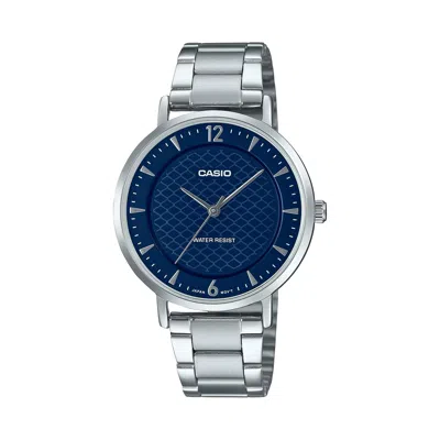 Casio Women's Silver Watch With Blue Textured Dial - Ltp-vt04d-2adf In Metallic