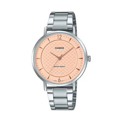 Casio Women's Silver Watch With Pink Textured Dial - Ltp-vt04d-4adf In Neutral