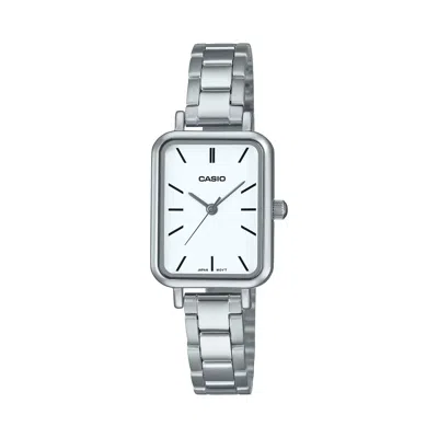 Casio Women's Silver Watch With White Dial - Ltp-v009d-7eudf In Metallic
