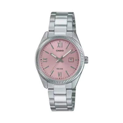 Casio Women's Stainless Steel Analog Watch Pink Dial - Ltp-1302dd-4a1vdf In Metallic