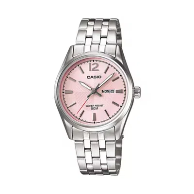 Casio Women's Stainless Steel Analog Watch Pink Dial - Ltp-1335d-5avdf In Metallic