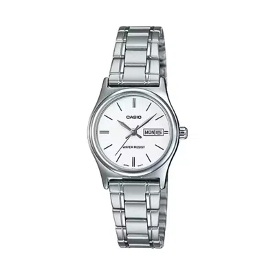 Casio Women's Stainless Steel White Dial Analog Watch - Ltp-v006d-7b2udf-nobx-ew In Silver