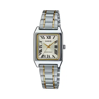 Casio Women's Two Tone Rectangular Analog Watch - Ltp-v007sg-9budf In Silver