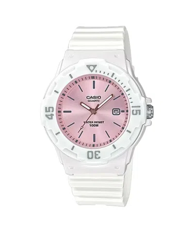 Casio Women's Water-resistant Analog Watch With Rose Gold Accents - Lrw-200h-4e3vcf In White