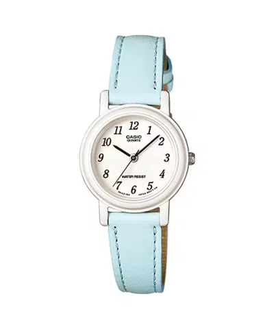 Casio Women's White Analog Watch With Light Blue Leather Strap - Lq-139l-2b