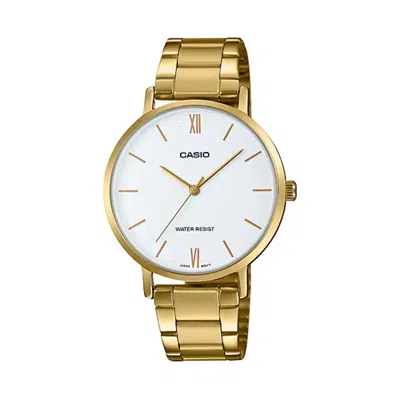 Casio Women's White Dial Analog Watch Gold Tone Bracelet - Ltp-vt01g-7budf In Multi