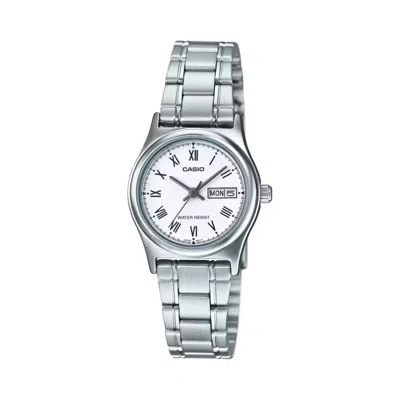Casio Women's White Dial Analog Watch Stainless Steel Bracelet - Ltp-v006d-7budf In Orange
