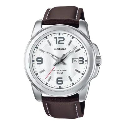 Casio Women's White Dial Analog Watch With Brown Leather Strap - Ltp-1314l-7av