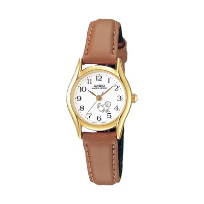 CASIO WOMEN'S WHITE DIAL ANALOG WATCH WITH TAN LEATHER STRAP - LTP-1094Q-7B7RDF