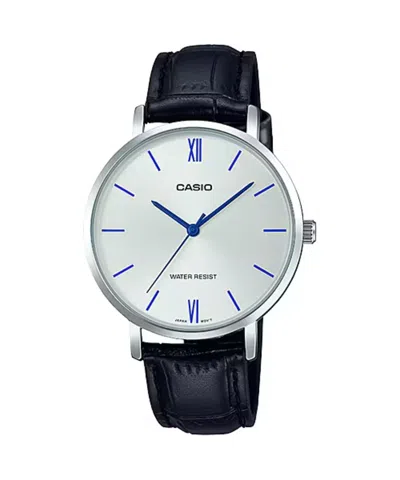 Casio Women's White Dial Black Leather Strap Watch - Ltp-vt01l-7b1udf In Metallic