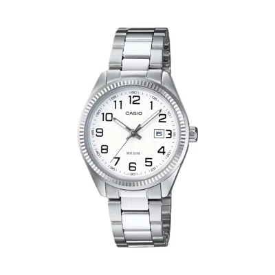Casio Women's White Dial Stainless Steel Bracelet Watch - Ltp-1302d-7bv In Silver
