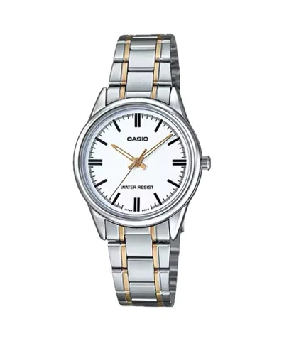 Casio Women's White Dial Two-tone Stainless Steel Bracelet Watch - Ltp-v005sg-7audf In Metallic