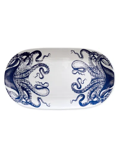 Caskata Lucy Octopus Large Coupe Oval Platter In Blue On White